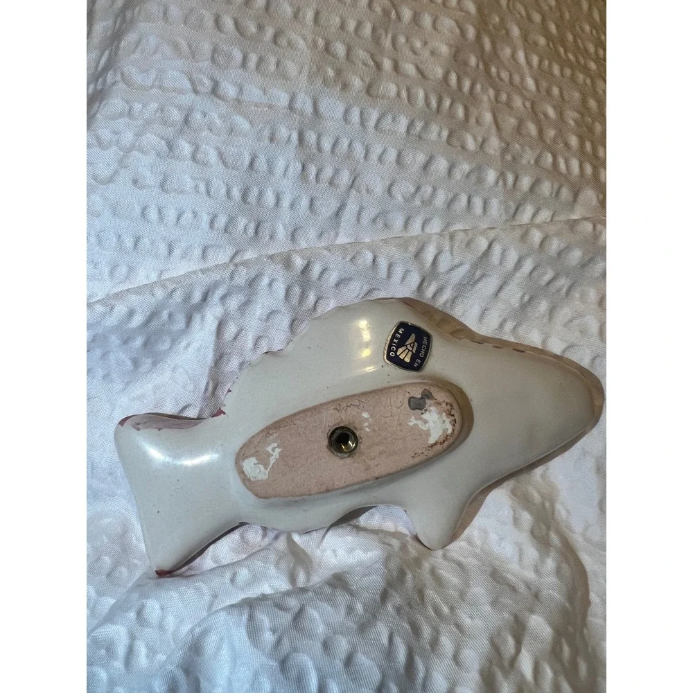 MacKenzie-Childs‎ Ceramic Fish Knob 5in Colorful Checker Pink Pull Handle